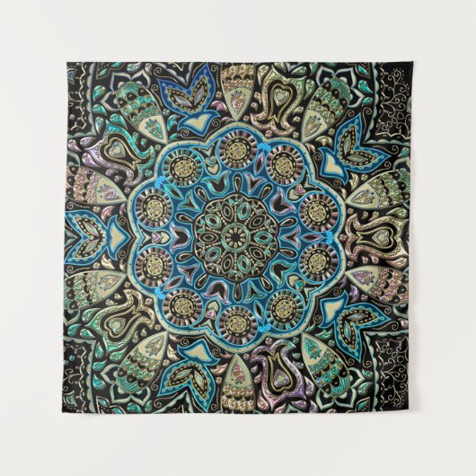 Blue Green Gold Mandala Wall Tapestry Wandkleed (Voorkant (horizontaal))