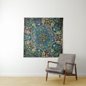 Blue Green Gold Mandala Wall Tapestry Wandkleed (In Situ (horizontaal))