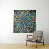Blue Green Gold Mandala Wall Tapestry Wandkleed (In situ)