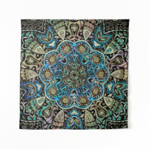 Blue Green Gold Mandala Wall Tapestry