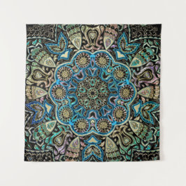 Blue Green Gold Mandala Wall Tapestry Wandkleed