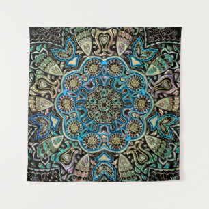 Blue Green Gold Mandala Wall Tapestry Wandkleed