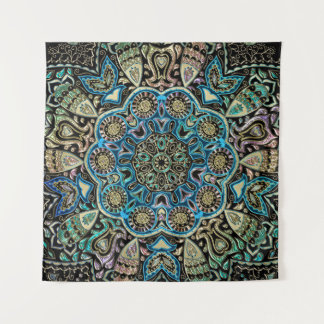 Blue Green Gold Mandala Wall Tapestry Wandkleed