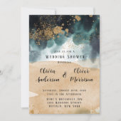 Blue Green Gold Paint Agate Beach Wedding Shower Kaart (Voorkant)