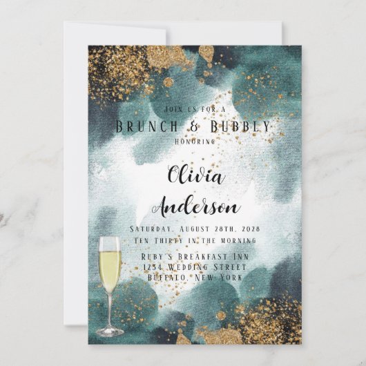 Blue Green Gold Paint Agate Brunch en Bubble Kaart (Voorkant)