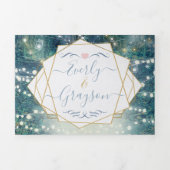 Blue Green Gold Rustic Chic Forest Wedding Drieluik Uitnodiging (Cover)