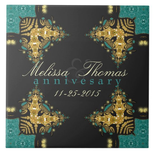 Blue Green +Gold Tribal Jubileum Keepomwille Tegel Tegeltje (Voorkant)