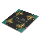 Blue Green +Gold Tribal Jubileum Keepomwille Tegel Tegeltje (Zijkant)