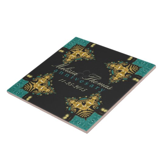 Blue Green +Gold Tribal Jubileum Keepomwille Tegel Tegeltje (Zijkant)