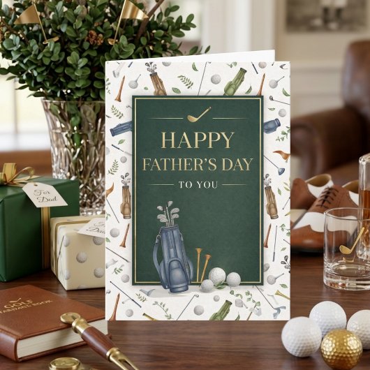 Blue Green Golf Theme Happy Father's Day Kaart