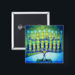 Blue Green Hanukkah Menorah Peace Sparkle Shine Vierkante Button 5,1 Cm<br><div class="desc">"Vrede, glans, glans." Een close-upfoto van een heldere, kleurrijke, blauwe en groene artsy menorah helpt je om in stijl te genieten van de feestdag van Hanukkah. Voel de warmte en de vreugde van het vakantieseizoen wanneer je deze kleurrijke Hanukkah-knop draag. Matchingkaarten, briefing, stickers, kussens, huishoudelijke artikelen, tassen en andere producten...</div>
