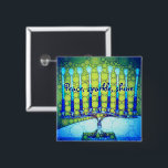 Blue Green Hanukkah Menorah Peace Sparkle Shine Vierkante Button 5,1 Cm<br><div class="desc">"Vrede, glans, glans." Een close-upfoto van een heldere, kleurrijke, blauwe en groene artsy menorah helpt je om in stijl te genieten van de feestdag van Hanukkah. Voel de warmte en de vreugde van het vakantieseizoen wanneer je deze kleurrijke Hanukkah-knop draag. Matchingkaarten, briefing, stickers, kussens, huishoudelijke artikelen, tassen en andere producten...</div>