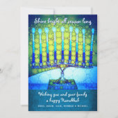 Blue Green Hanukkah Menorah Shine Bright Script Feestdagenkaart (Voorkant)