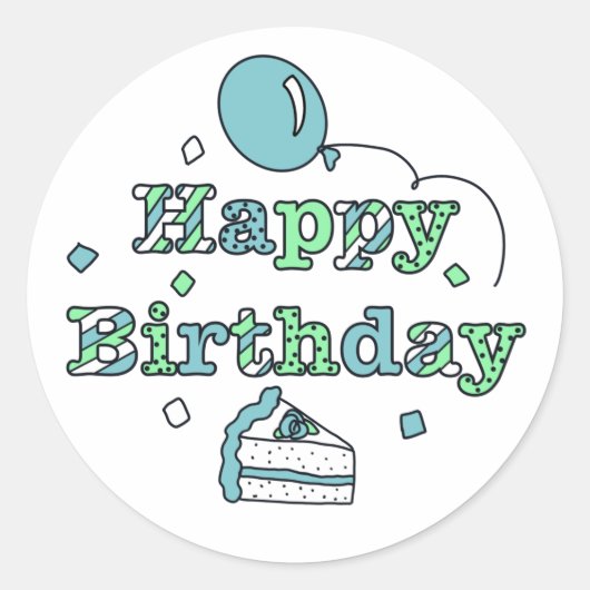 Blue Green Happy Birthday Ronde Sticker (Voorkant)