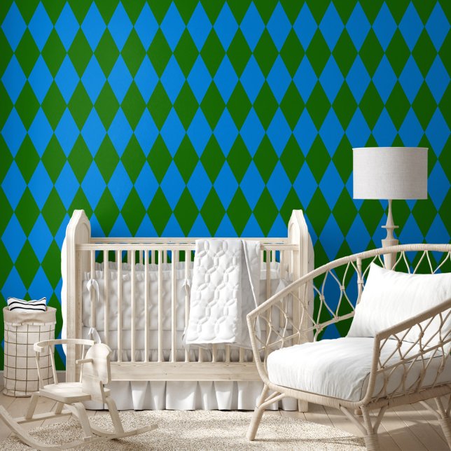 Blue Green Harlequin Checkered Design  Behang (Creator heeft geüpload)