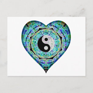 Blue Green Heart Yin Yang Briefkaart