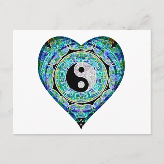 Blue Green Heart Yin Yang Briefkaart (Voorkant)