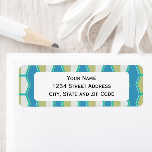 Blue Green Hexagon Retro 70's Pattern Etiket (Insitu)