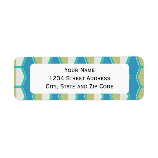 Blue Green Hexagon Retro 70's Pattern Etiket (Voorkant)