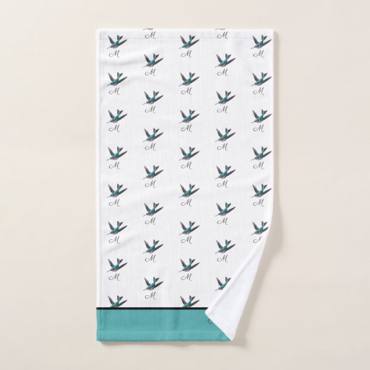 Blue Green Hummingbird waterverf Monogram initiaal Bad Handdoek (Handdoek)