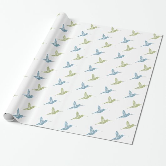 Blue Green Hummingbirds Verjaardag Cadeaupapier (Uitgerold)
