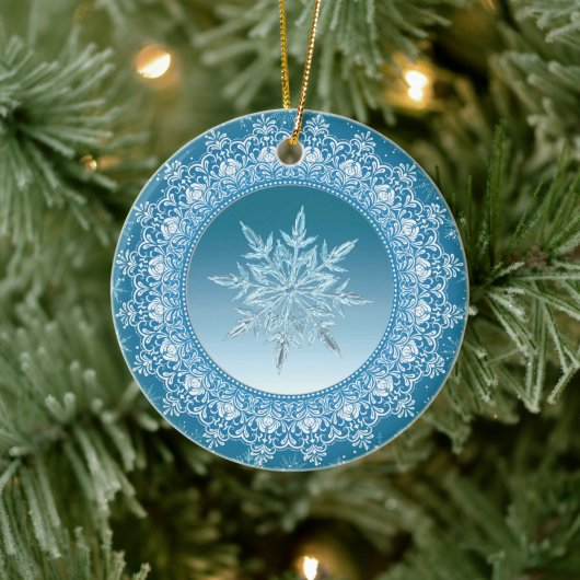 Blue Green Ice Crystal Snowflake Keramisch Ornament (Boom)