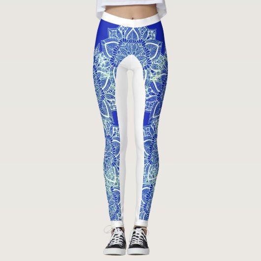 Blue Green Ice Mandala Leggings (Voorkant)