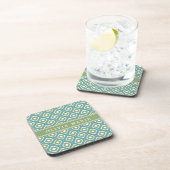 Blue Green Ikat Mod Pattern met naam Drankjes Onderzetter (Rechterzijde)