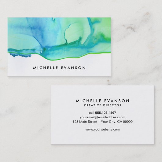 Blue Green Ink Waterverf Creative Director Visitekaartje (Voorkant / Achterkant)
