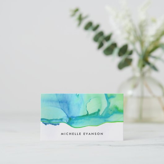 Blue Green Ink Waterverf Creative Director Visitekaartje (Staand voorkant)