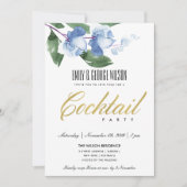 BLUE GREEN INK WATERVERF FLORAL COCKTAIL PARTIJ KAART (Voorkant)