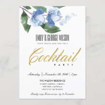 BLUE GREEN INK WATERVERF FLORAL COCKTAIL PARTIJ