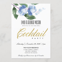 BLUE GREEN INK WATERVERF FLORAL COCKTAIL PARTIJ KAART