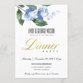 BLUE GREEN INK WATERVERF FLORAL DINNER PARTY KAART