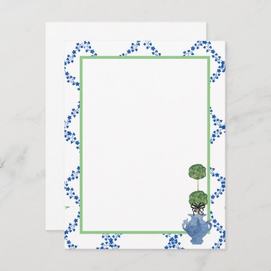 Blue Green Ivy Lattice Topiary Ginger Jar Jars Notitiekaartje (Voorkant / Achterkant)