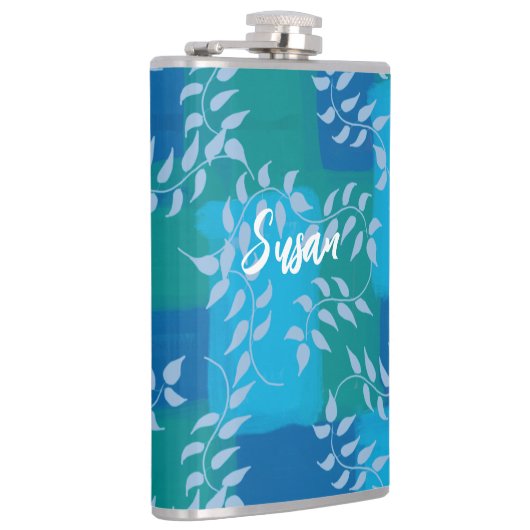 Blue Green Ivy Leaf Waterverf Heupfles (Rechts)