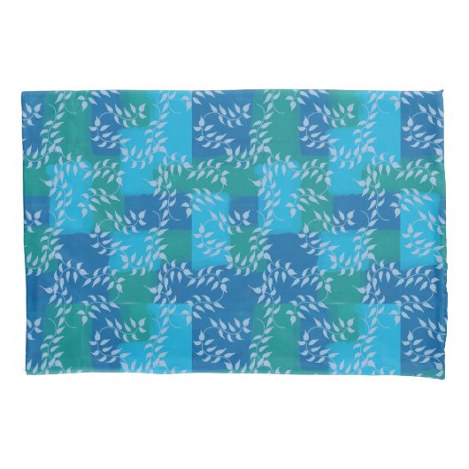 Blue Green Ivy Leaf Waterverf Kussensloop (Voorkant-Links)