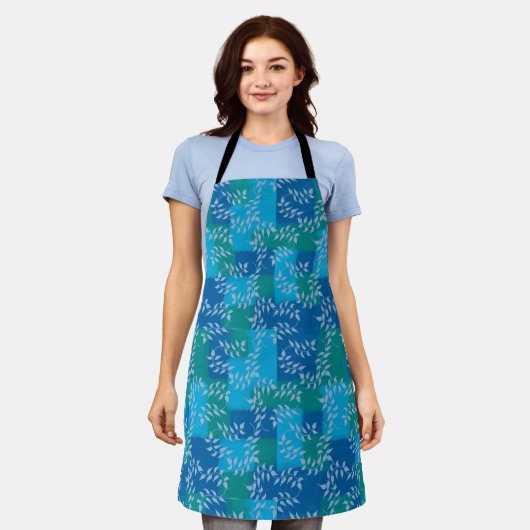 Blue Green Ivy Leaf Waterverf Schort (Gedragen)