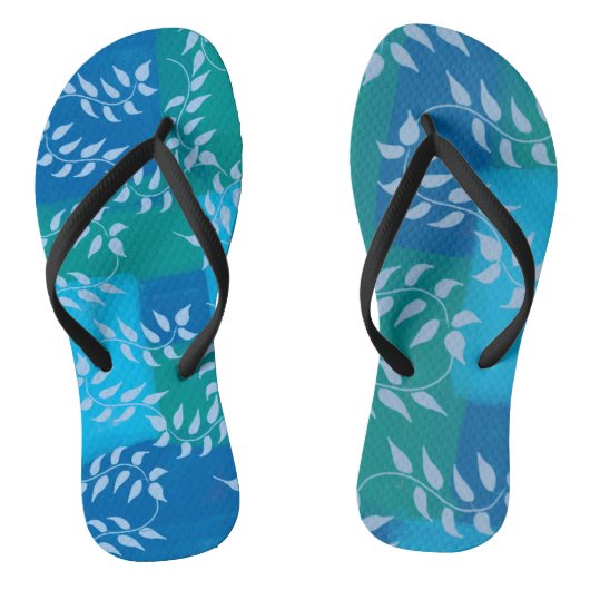 Blue Green Ivy Leaf Waterverf Teenslippers (Voetbed)