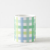 Blue Green Limoen Pastel Modern Gingham Monogram Koffiemok (Center)