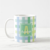 Blue Green Limoen Pastel Modern Gingham Monogram Koffiemok (Links)