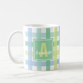 Blue Green Limoen Pastel Modern Gingham Monogram Koffiemok