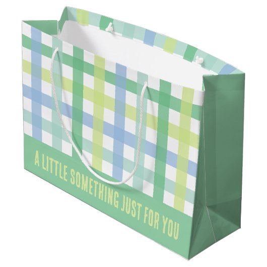 Blue Green Limoen Pastel Modern Gingham Pattern Groot Cadeauzakje (Achterkant Gekanteld)