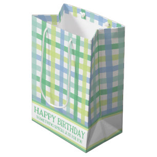 Blue Green Limoen Pastel Modern Gingham Pattern Medium Cadeauzakje