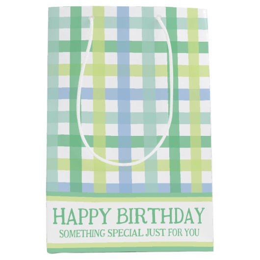 Blue Green Limoen Pastel Modern Gingham Pattern Medium Cadeauzakje (Voorkant)