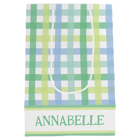 Blue Green Limoen Pastel Modern Gingham Pattern Medium Cadeauzakje (Achterkant)