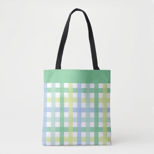Blue Green Limoen Pastel Modern Gingham Pattern Tote Bag (Voorkant)