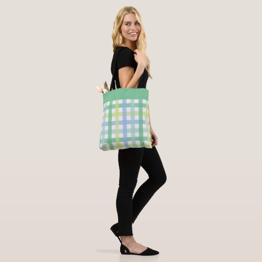 Blue Green Limoen Pastel Modern Gingham Pattern Tote Bag (Op model)