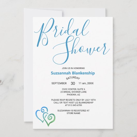 Blue Green Linked Hearts Vrijgezellenfeest Sjabloo Kaart (Voorkant)