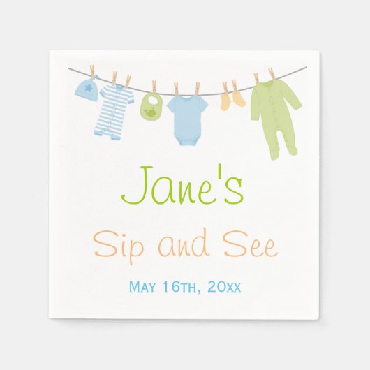 Blue & Green Little Clothes Baby Sip and See Servet (Voorkant)